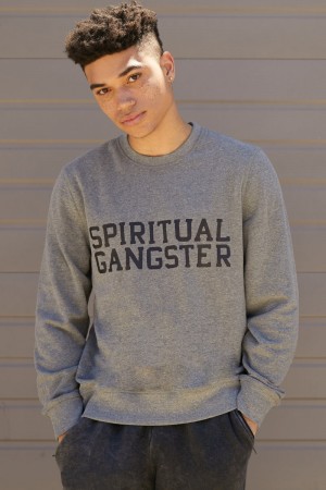 Men's Spiritual Gangster Old School Sweatshirt Sweatshirts Heather Grey | BX9637820