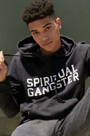 Men's Spiritual Gangster Classic Pullover Hoodie Sweatshirts Vintage Black | PO2861495