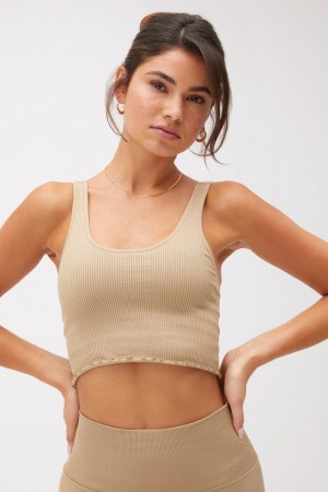 Women's Spiritual Gangster Amor Crop Tank Bras Desert | XE4319706