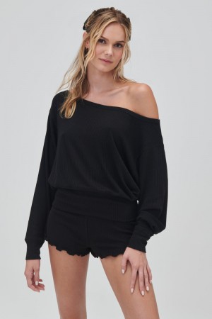 Women's Spiritual Gangster Ballet Rib Banded Hem Vida Sweater Sweaters Black | PW8051362