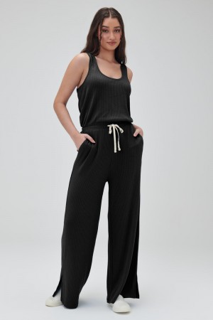 Women's Spiritual Gangster Ballet Rib Wide Leg Perfect Jumpsuit Dresses, Rompers & Jumpsuits Black | BY7308596