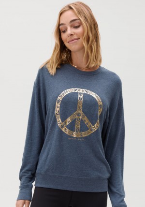 Women's Spiritual Gangster Choose Joy Savasana Sweater Sweatshirts Heather Deep Sea Blue | SQ3428790