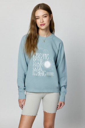 Women's Spiritual Gangster Create Magic Bridget Raglan Pullover Sweatshirts Stormy Blue | NT0342619