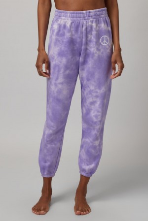 Women's Spiritual Gangster Crystal Dye Terry Boyfriend Sweatpant Sweatpants & Joggers Amethyst Crystal Wash | SN6190857