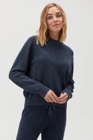 Women's Spiritual Gangster Directional Rib Classic Sweater Sweatshirts Deep Sea Blue | IE7932610