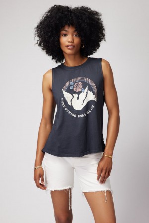 Women's Spiritual Gangster Dove Gigi Muscle Tank Tees & Tanks Vintage Black | CG6924071