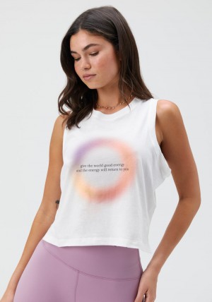 Women's Spiritual Gangster Good Energy Box Crop Tank Tees & Tanks Stone | WP1806294