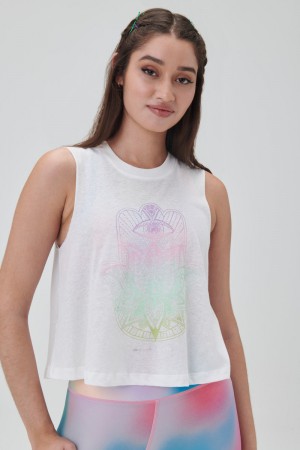 Women's Spiritual Gangster Hamsa Crop Tank Tees & Tanks Stone | EM7352189