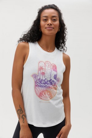 Women's Spiritual Gangster Hamsa Muscle Tank Tees & Tanks Stone | AO9278506