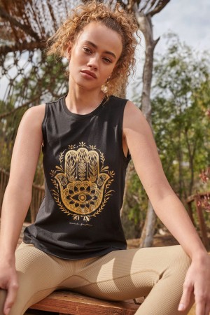 Women's Spiritual Gangster Hamsa Muscle Tank Tees & Tanks Black | HD8403726