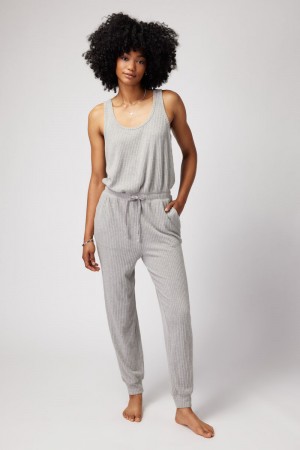 Women's Spiritual Gangster Harmony Rib Jogger Jumpsuit Sweatpants & Joggers Heather Grey | EW4387625