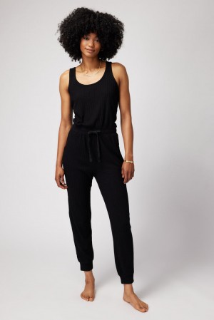 Women's Spiritual Gangster Harmony Rib Jogger Jumpsuit Sweatpants & Joggers Black | NX2593460