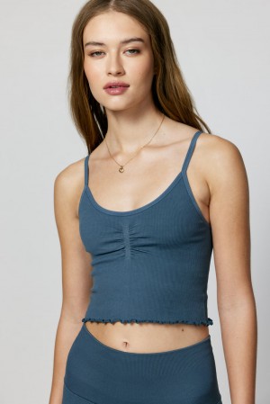 Women's Spiritual Gangster Hart Seamless Crop Tank Tops Deep Sea Blue | NY6289045