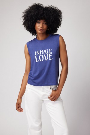 Women's Spiritual Gangster Inhale Love Irina Muscle Tank Tees & Tanks Indigo | GS6280439