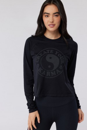 Women's Spiritual Gangster Karma Harmony Seamless Long Sleeve Long Sleeve Tops Black | NU0257963