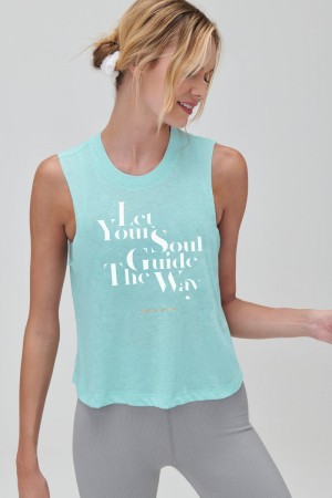 Women's Spiritual Gangster Let Your Soul Crop Tank Tees & Tanks Beach Glass | EA5102347