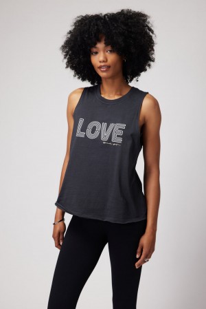 Women's Spiritual Gangster Love Gigi Muscle Tank Tees & Tanks Vintage Black | MO8954731