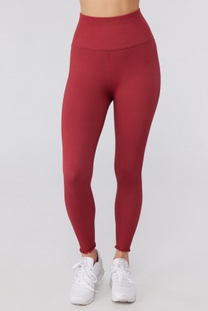 Women's Spiritual Gangster Love Sculpt 7/8 Ruffle Legging Bottoms Ruby | XV3589604