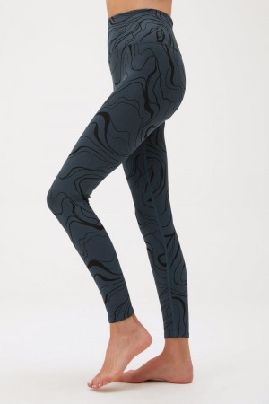 Women's Spiritual Gangster Love Sculpt Jacquard Legging Bottoms Deep Sea Blue Swirl Print | FO3158692