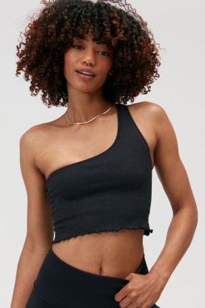 Women's Spiritual Gangster Luna One Shoulder Seamless Tank Bras Black | WC1837965