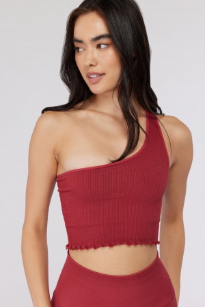 Women's Spiritual Gangster Luna One Shoulder Seamless Tank Tops Ruby | OI8352409