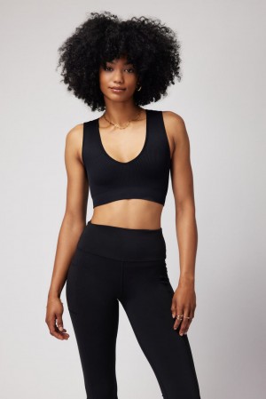 Women's Spiritual Gangster Metta Seamless Plunge Brami Tops Black | UD2784103