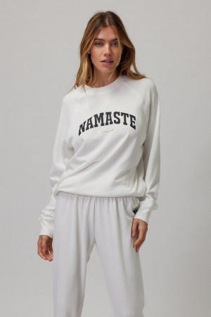 Women's Spiritual Gangster Namaste Love Old School Pullover Sweatshirts Stone | IR4213679