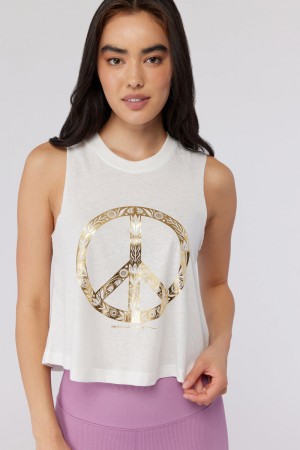 Women's Spiritual Gangster Peace Crop Tank Tees & Tanks Stone | MW2968317