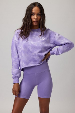 Women's Spiritual Gangster Peace Mazzy Crop Sweatshirt Sweatshirts Amethyst Crystal Wash | JP0765491