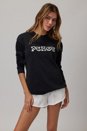 Women's Spiritual Gangster Peace Modern Relaxed Crew Sweatshirt Sweatshirts Black | QE6740213