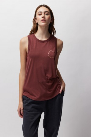 Women's Spiritual Gangster Practice Gratitude Namaste Dry Double Twist Tank Tees & Tanks Washed Burgundy | NG5901463