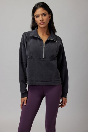 Women's Spiritual Gangster Shay Half Zip Sweatshirts Black | XF2865047