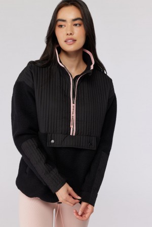 Women's Spiritual Gangster Sherpa Half Zip Sweaters Black | UV7512486