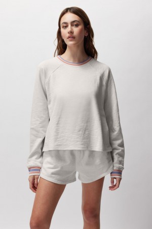 Women's Spiritual Gangster Slub Terry Freja Dolman Raglan Pullover Sweatshirts White Sand | TS6172054