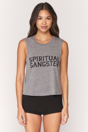 Women's Spiritual Gangster Varsity Crop Tank Tees & Tanks Heather Grey | LU5192786