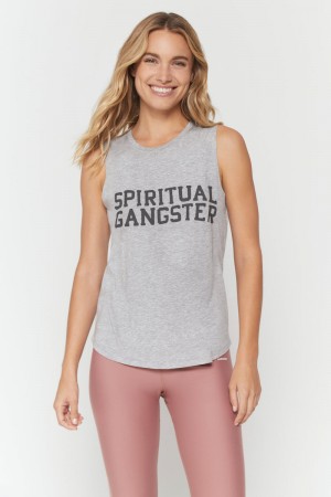 Women's Spiritual Gangster Varsity Muscle Tank Tees & Tanks Htr Grey | DK0715263