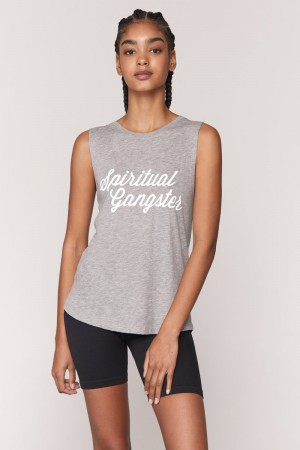 Women's Spiritual Gangster Script Muscle Tank Tees & Tanks Heather Grey | ZR6753948