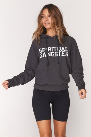 Women's Spiritual Gangster Varsity Classic Pullover Hoodie Sweatshirts Vintage Black | JX4827315