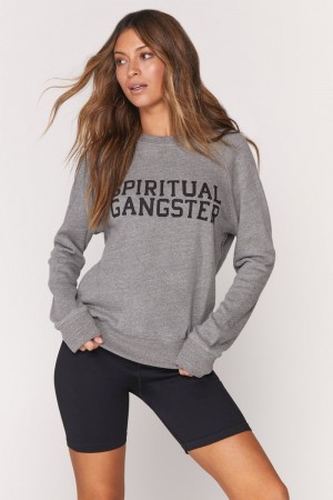 Women's Spiritual Gangster Varsity Old School Sweatshirt Sweatshirts Heather Grey | OD1495028