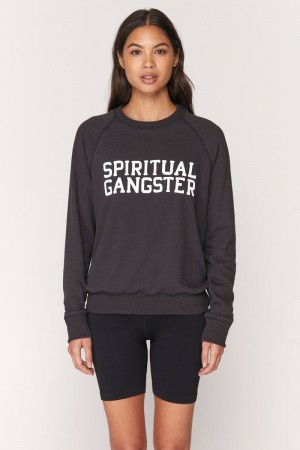 Women's Spiritual Gangster Varsity Old School Sweatshirt Sweatshirts Vintage Black | ZO0896327