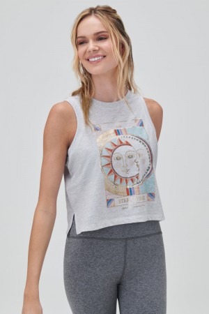 Women's Spiritual Gangster Star Voyager Box Crop Tank Tees & Tanks Cloud Heather Grey | DA7942560