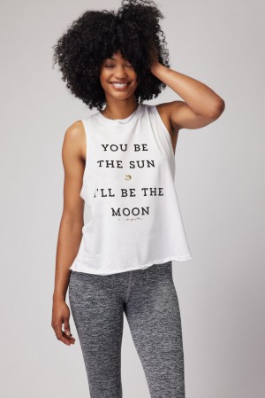 Women's Spiritual Gangster Sun Moon Gigi Muscle Tank Tees & Tanks Stone | LU4693052