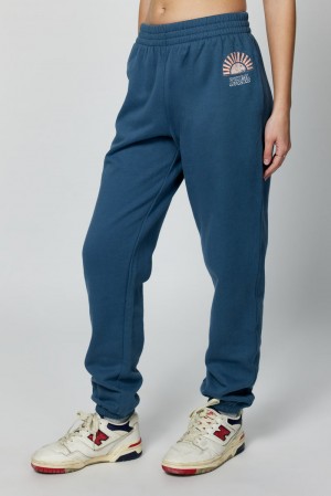 Women's Spiritual Gangster Sun Shine Boyfriend Pocket Sweatpants Sweatpants & Joggers Deep Sea Blue | ZC0195762