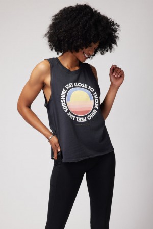 Women's Spiritual Gangster Sunshine Gigi Muscle Tank Tees & Tanks Vintage Black | LD0563217