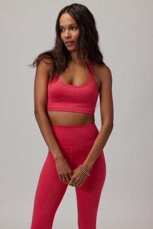 Women's Spiritual Gangster Vibra Tech Heather Racer Back Bra Tops Heather Hibiscus | OI1852063