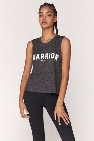 Women's Spiritual Gangster Warrior Crop Tank Tees & Tanks Vintage Black | DZ4192367