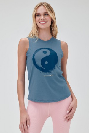 Women's Spiritual Gangster Yin Yang Muscle Tank Tees & Tanks Coastal Blue | LV1706243