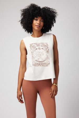 Women's Spiritual Gangster You Are Loved Irina Muscle Tank Tees & Tanks White Sand | FH6085749