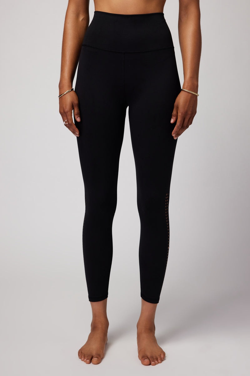 Women's Spiritual Gangster Ada Laser Cut Dream Tech Eco Jersey 7/8 Legging Bottoms Black | ES3827140