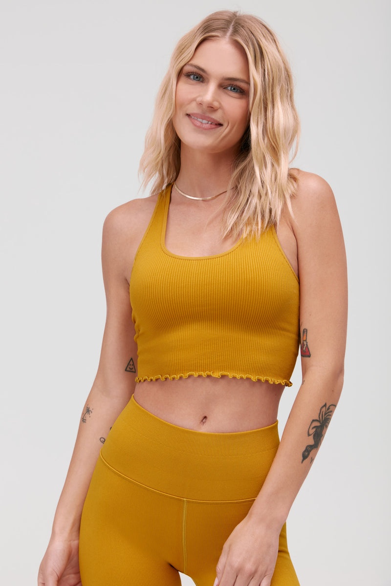 Women's Spiritual Gangster Amor Seamless Crop Tank Tops Gold | OQ5809264